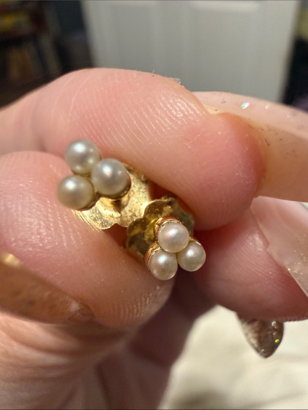 14k Yellow Gold Classic Pearl Cluster Stud Earrings - Dainty
